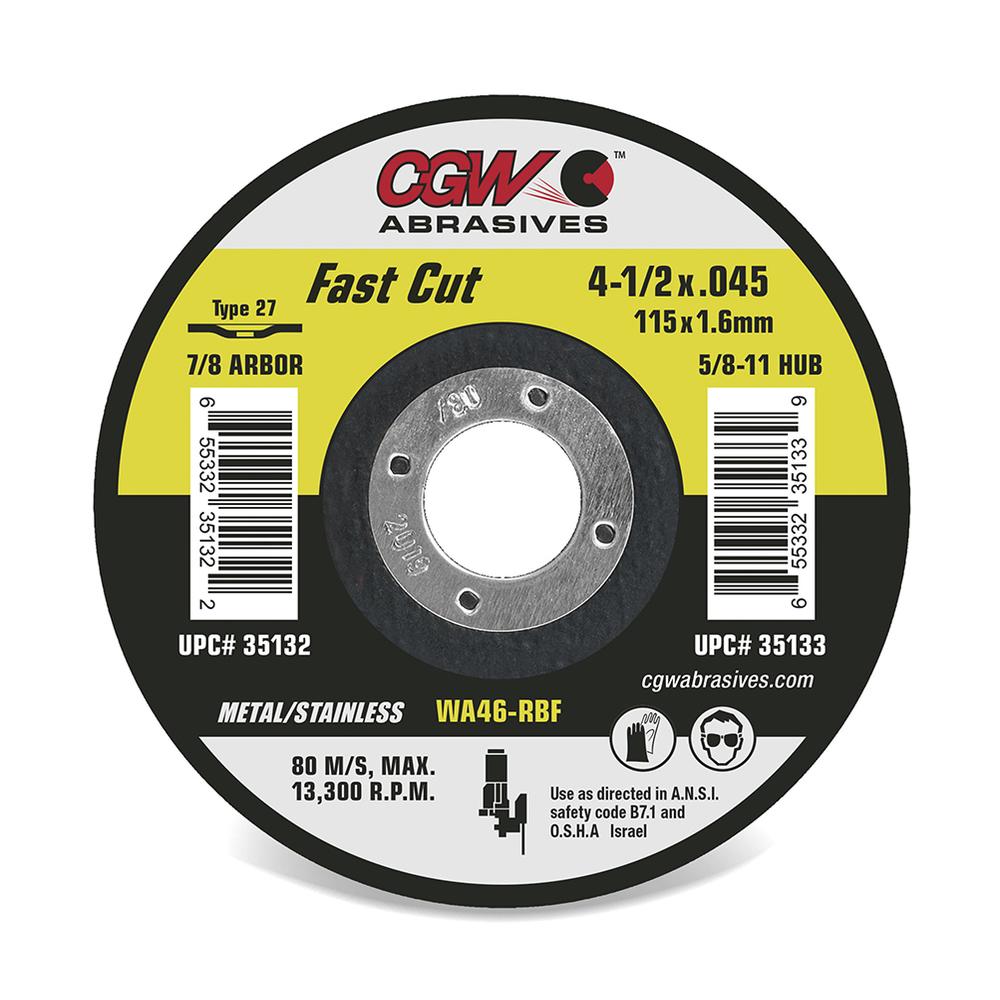 Abrasives | Fast Cut Wheels- Metal / Stainless Steel – Type 27 – Aluminum Oxide – 6 x .045