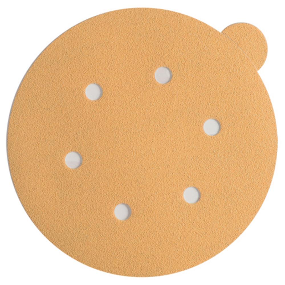 Abrasives | Gold Line Sandpaper – Hook and Loop Fastener Film Disc – 6 Inch – 6 Hole – 400 Grit – 50 Pack