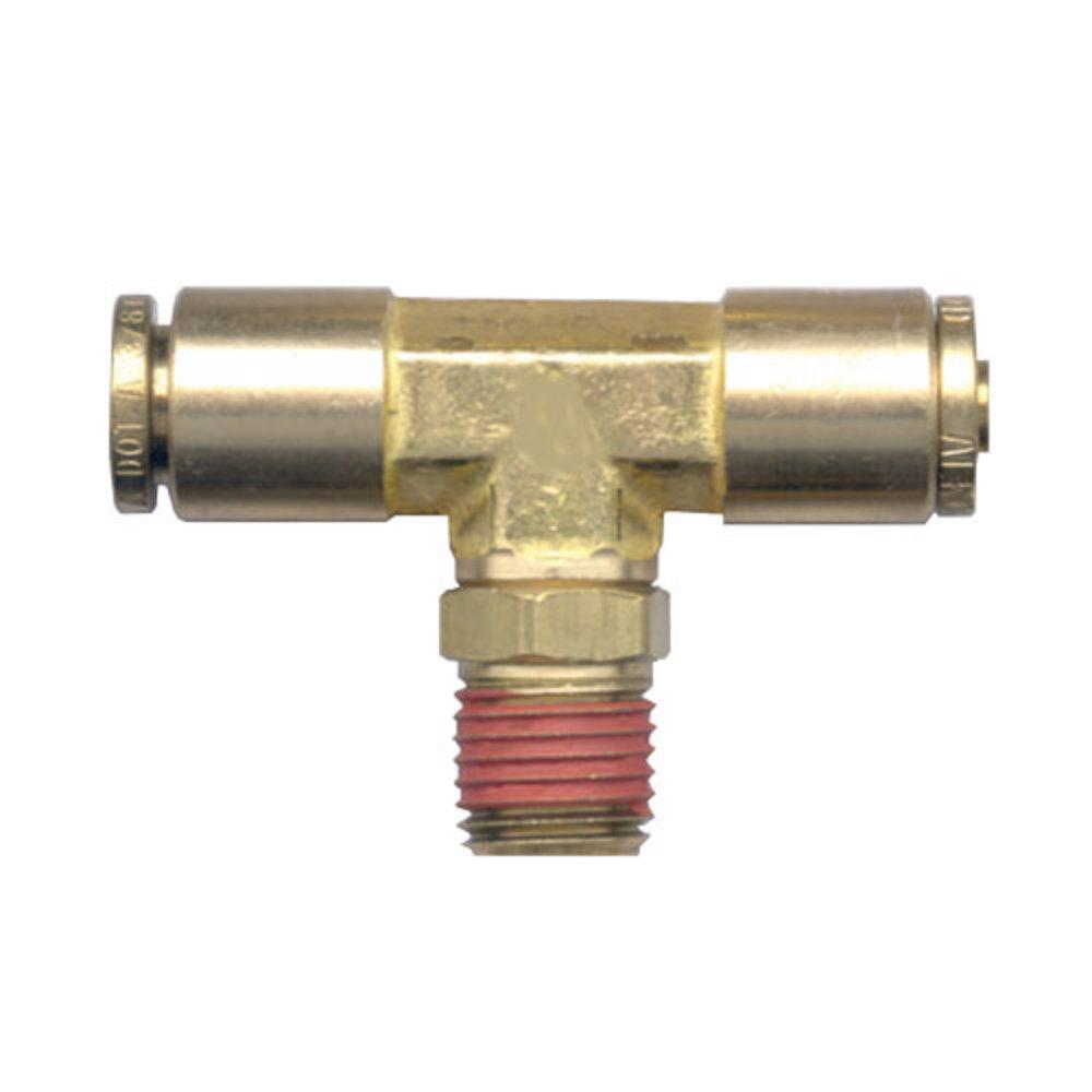 Brass Fittings | Brass Push-To-Connect – DOT Air Brake – Nylon Tubing Tee Ends – 1/2 In Tube x 3/8 In Center Male Pip – 2 Pack