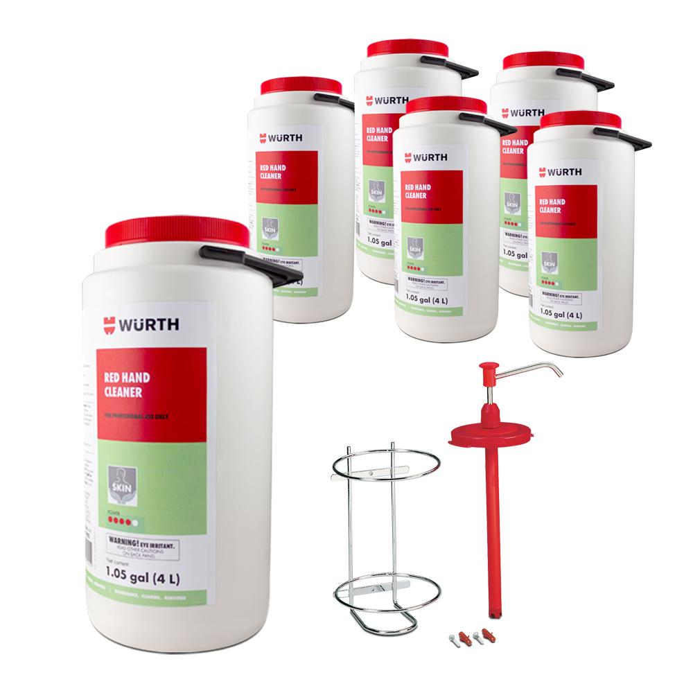 Chemical Products | Red Hand Cleaner – 4L 6 pack includes pump and bracket