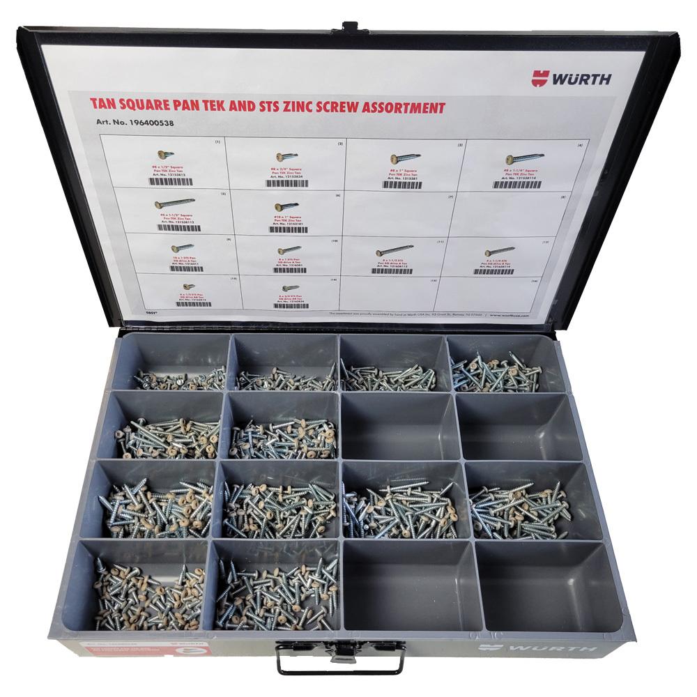 Fasteners | Tan Square Pan TEK and Self Tapping Zinc Screw Assortment 1200 pieces